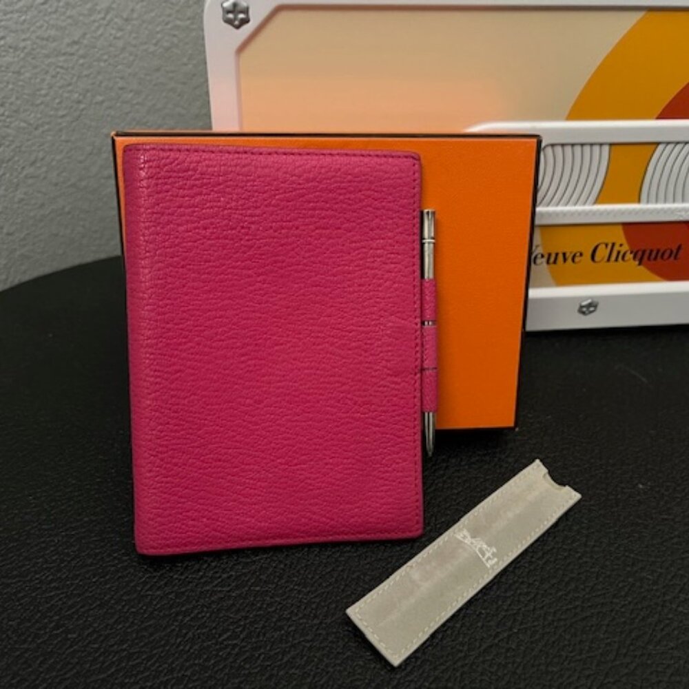 HERMÈS Leather Agenda / Passport Cover – Pink | Mechanical Pencil Set | Box Incl